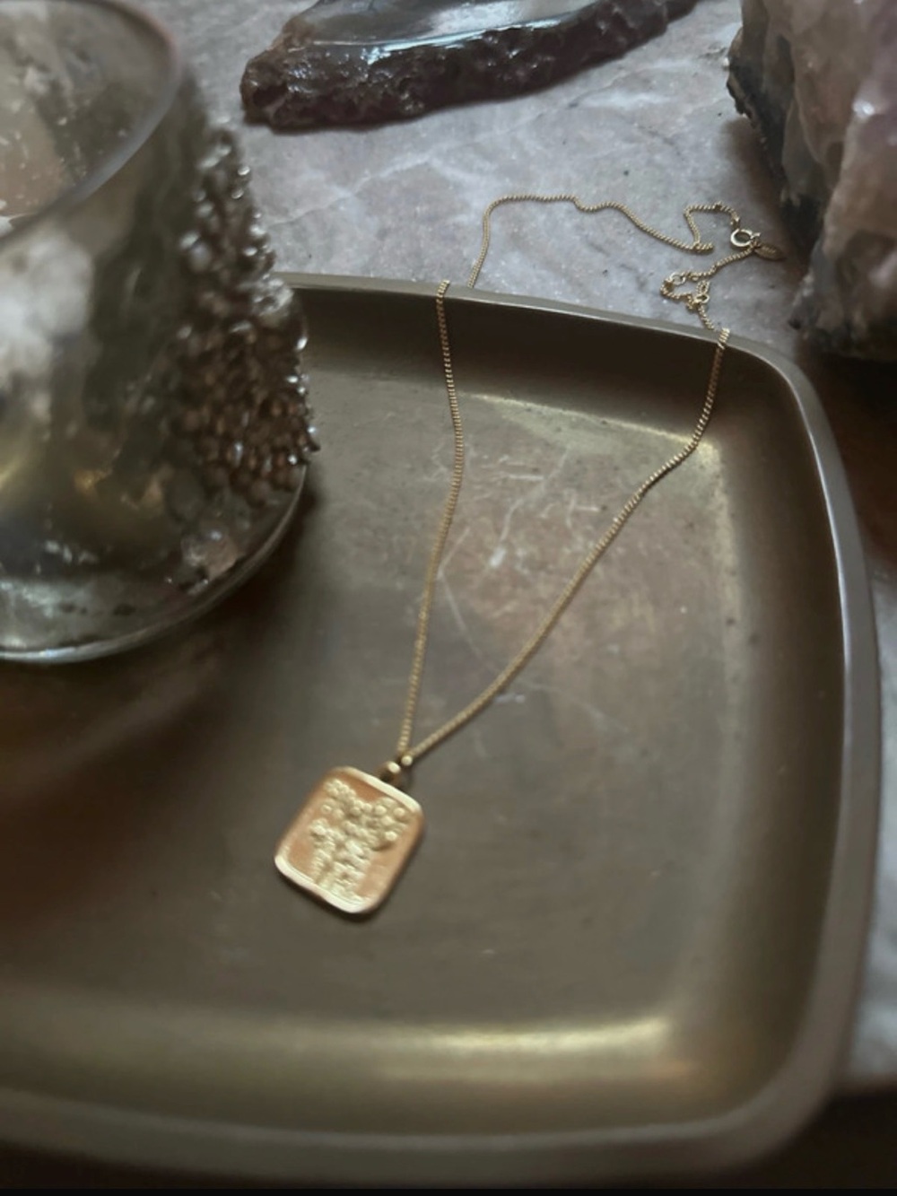 Gold Floral Square Pendant Necklace